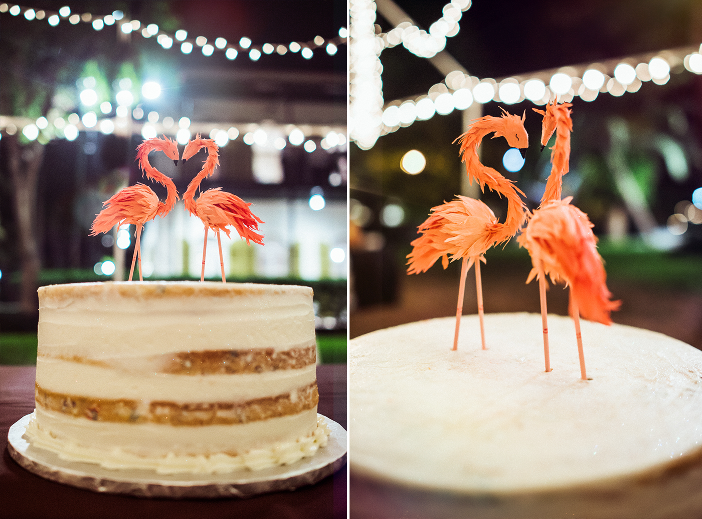 flamingo naked wedding cake